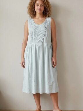 NWT Joe Browns Pale Aqua Sleeveless Embroidered Midi Dress Cottegecore Lagenlook